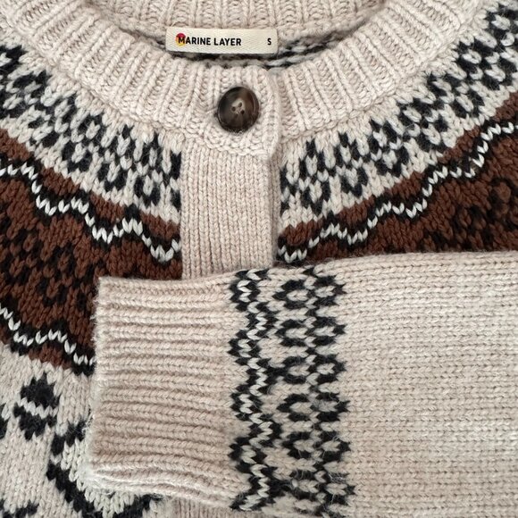 Marine Layer Ava Fair Isle Cardigan – Oatmeal – Size S - Picture 4 of 10